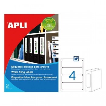 Etiquetas Apli - Permanentes para archivo - 190 x 61 mm - Inkjet, láser, fotocopiadora - Color blanc