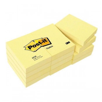 Notas adhesivas Post-it - 100 hojas - 38 x 51 mm - Color amarillo - Pack 12 blocs