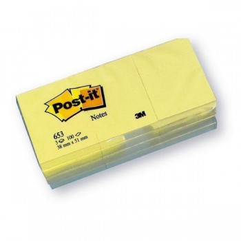 Notas adhesivas Post-it - 100 hojas - 38 x 51 mm - Color amarillo - Pack 3 blocs