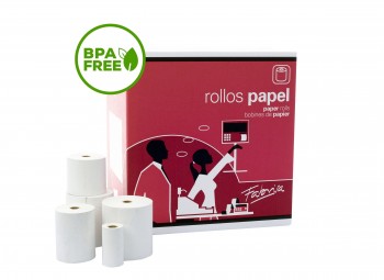 Paquete de 10 rollos papel térmico Fabrisa sin BPA 57x55mm diam mandril 12mm