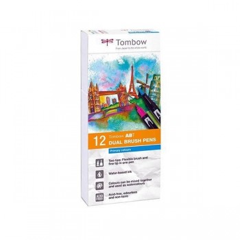 Rotulador lettering Tombow - Doble punta - Colores surtidos - Caja 12 ud