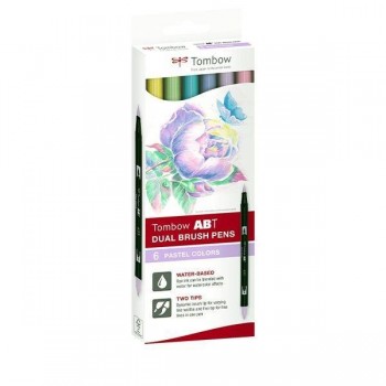Rotulador lettering Tombow - Doble punta - Colores surtidos pastel - Caja 6 ud