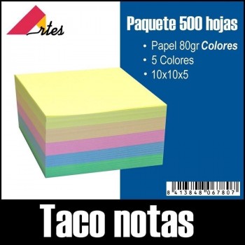 Taco nota color ARTES 10x10 500hojas encolado 80gr