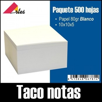 Taco nota blanco ARTES 10x10 500hojas encolado 80gr