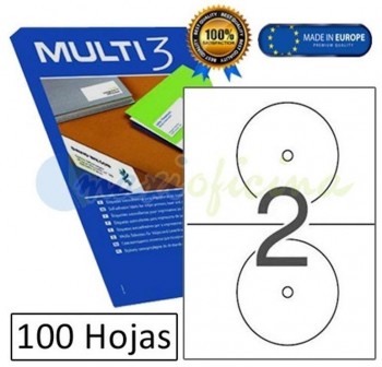 MULTI3 Etiqueta i/l/c CD-DVD dors.opac.A4 c-100 d/114mm