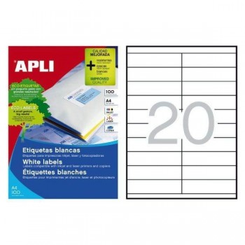 Etiquetas Apli - Permanentes - Inkjet, láser, fotocopiadora  - 105 x 29 mm - Color blanco - Pack 200