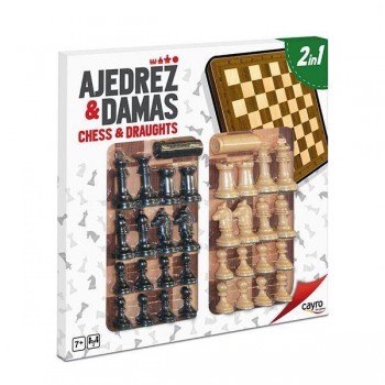 Tablero de madera con accesorios de ajedrez y damas 40x40 cm