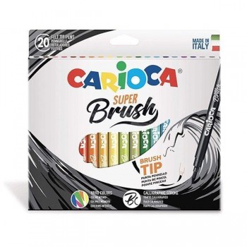 CARIOCA Caja 20 rotuladores punta pincel Super Brush colores surtidos