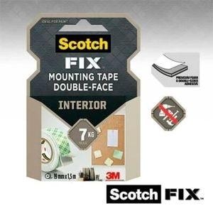 Cinta doble cara interior hasta 7kg Scotch con soporte blanco 1,5mx19mm