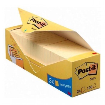 Notas adhesivas Post-it - 100 hojas - 38 x 51 mm - Color amarillo - Pack 16 blocs + 4 gratis