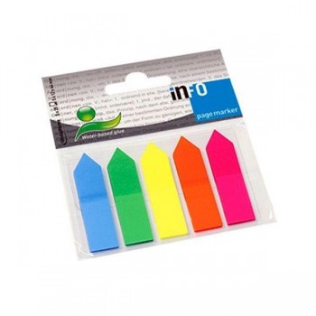 Banderitas adhesivas flecha Info Flags - 12 x 44 mm - Colores neón surtidos - Pack 5 x 25