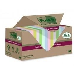 Paq.14 blocs notas adhesivas + 4 gratis Post-it Super Sticky recicladas colores surtidos