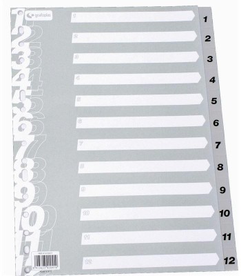 Separador indice GRAFOPLAS 1-12 multitaladro folio gris