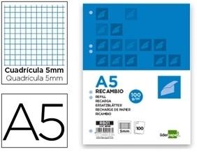 Recambio LIDERPAPEL A5 100hojas C-5mm 6 taladros