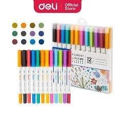 C.12 rotuladores Deli doble punta colores surtidos